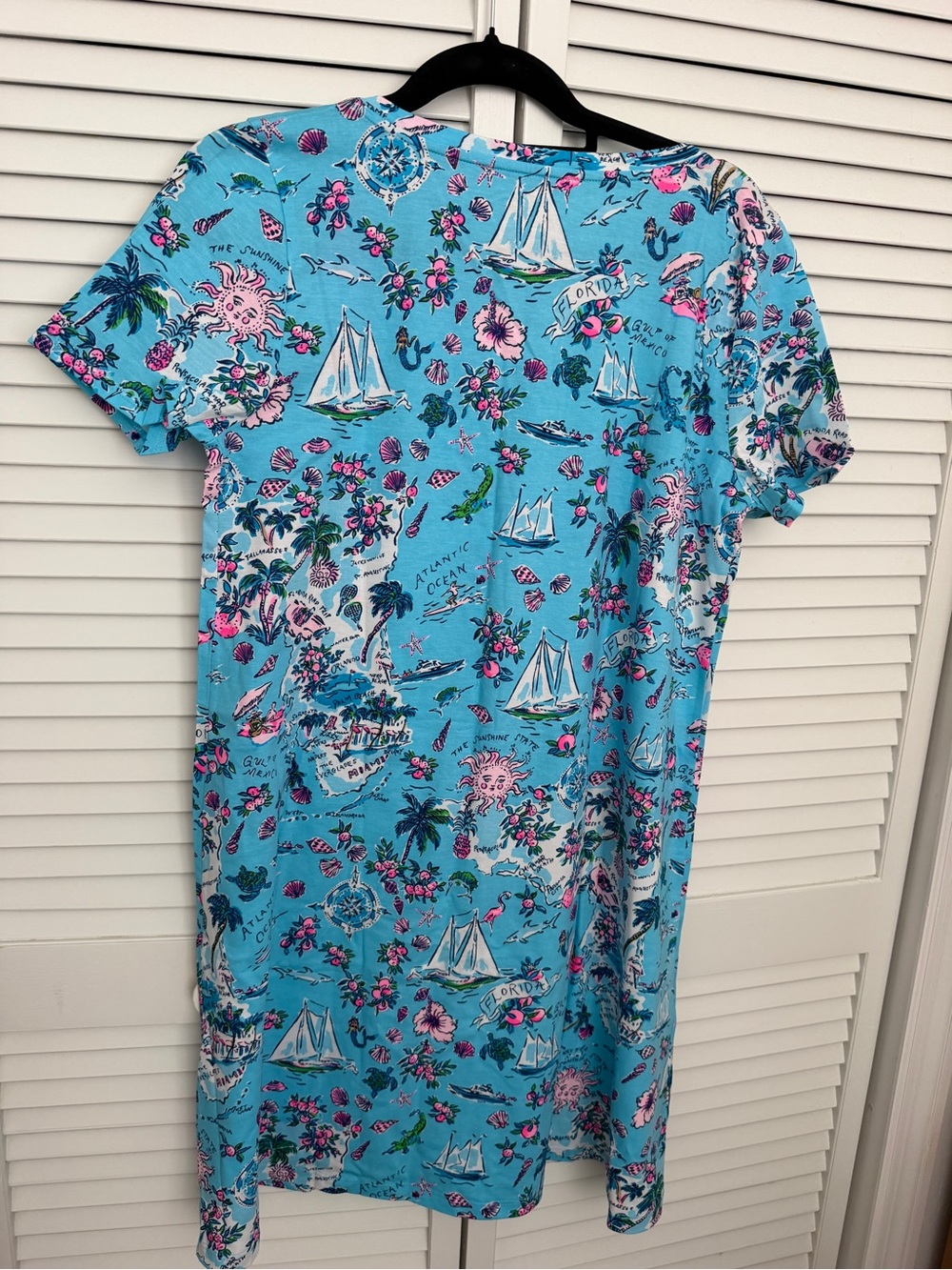 Lilly Pulitzer Amalfi Blue Lillys Roadtrip Print T-Shirt Dress Size L - Picture 2 of 5